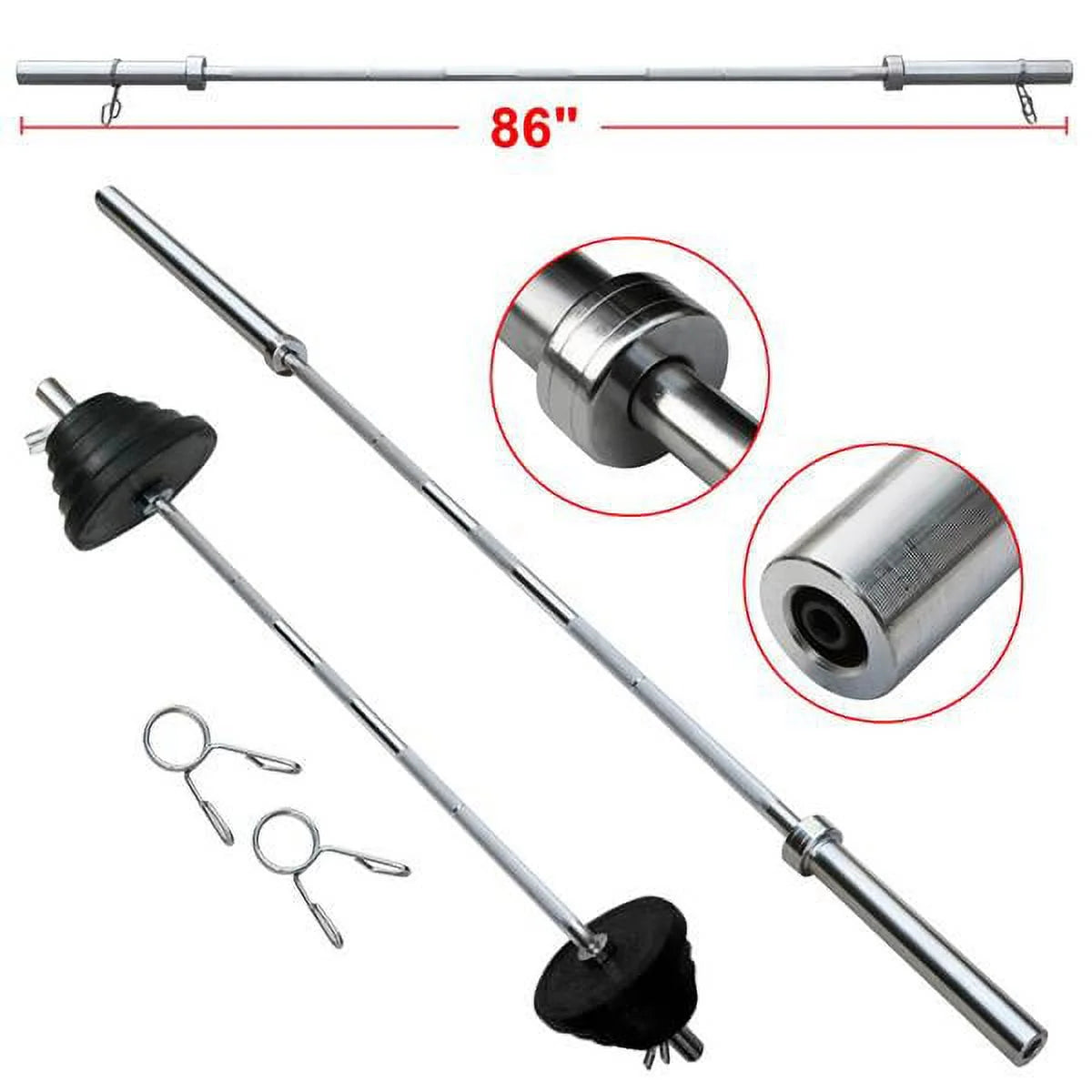 7Ft Chrome Olympic Barbell Bar, Silver